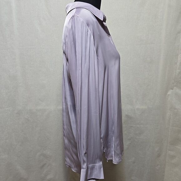 BeCool Button Up Shirt Womens Size L Satin Polyester Long Sleeve Lilac Purple - Picture 4 of 10